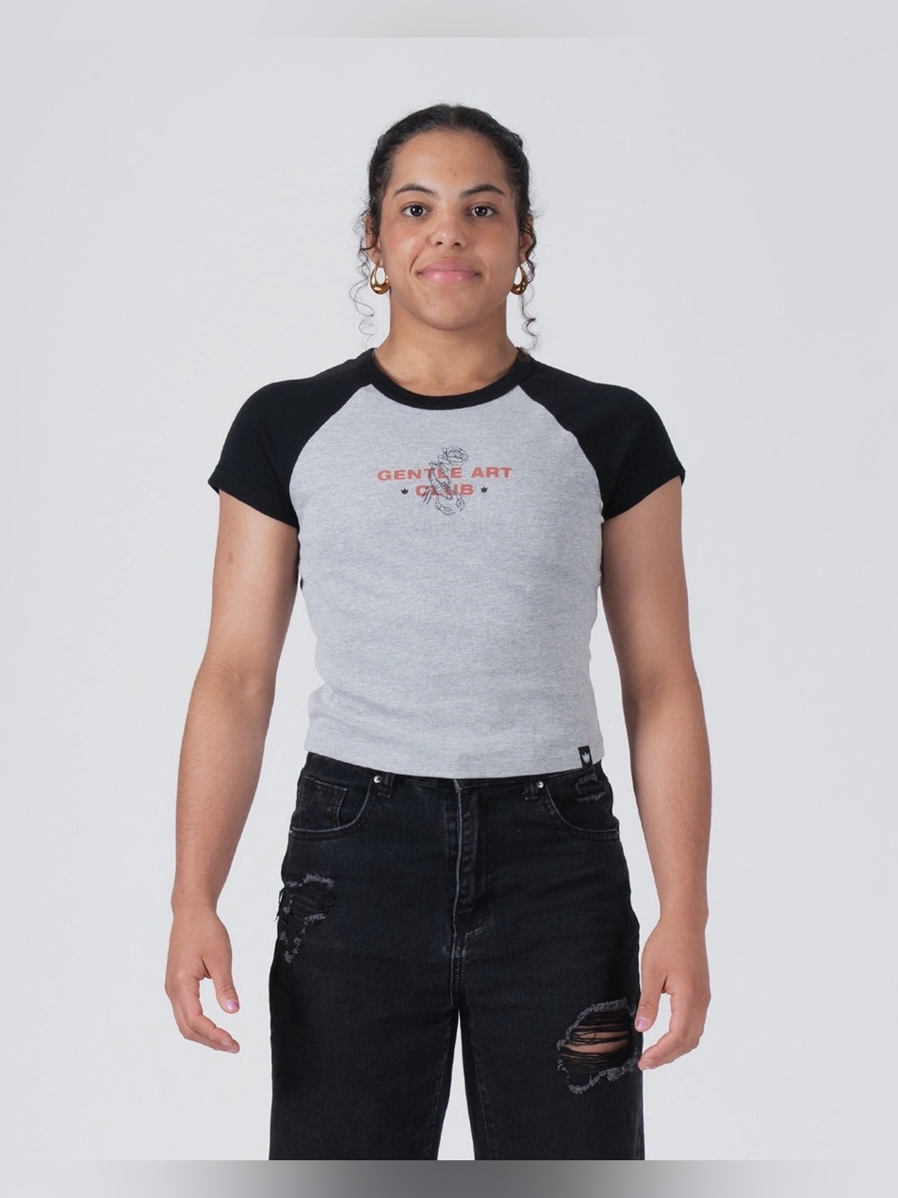 Women's Grey & Black Raglan Crop Tee